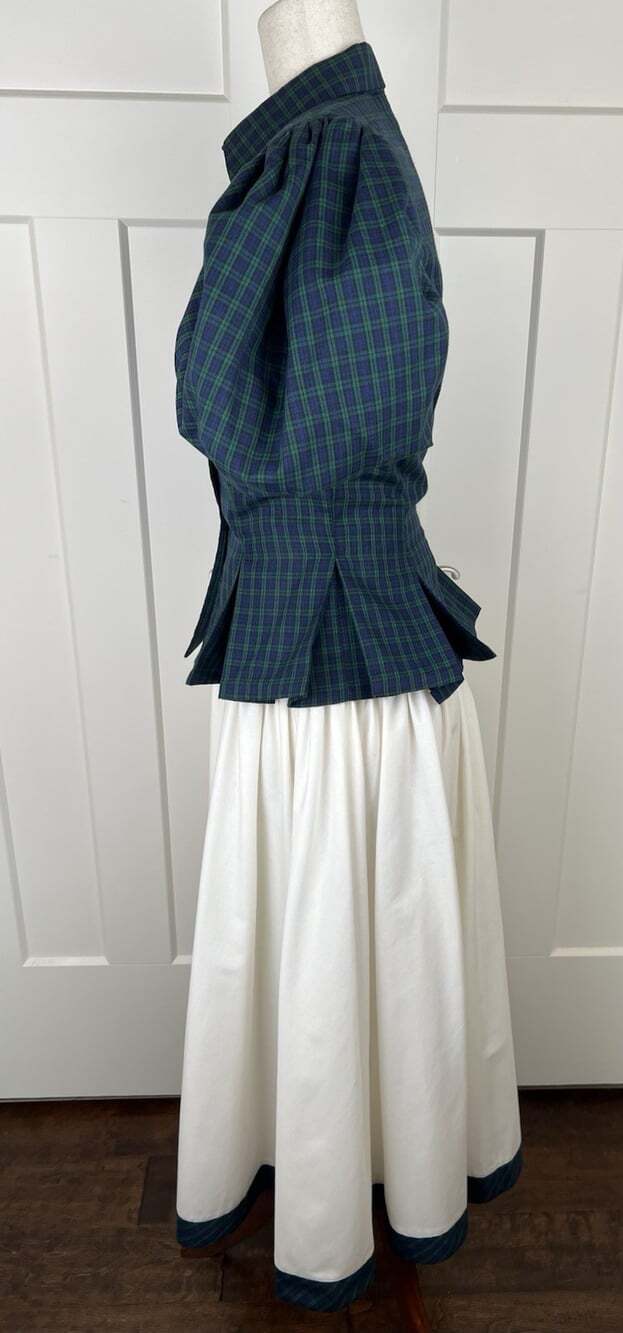 Vintage 80s Leslie Lucks Tartan Plaid Puff Sleeve Peplum Blouse Skirt Set XS - Picture 9 of 16